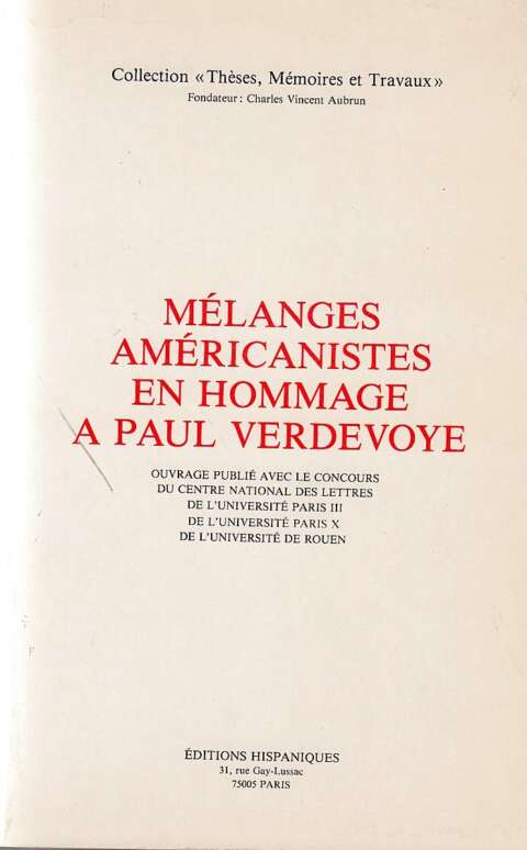 Mélanges américanistes offerts à Paul Verdevoye